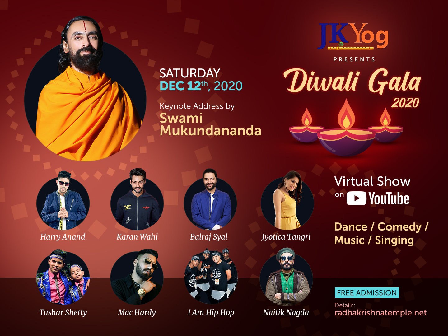 Diwali Gala with Bollywood Artists and Swami Mukundananda